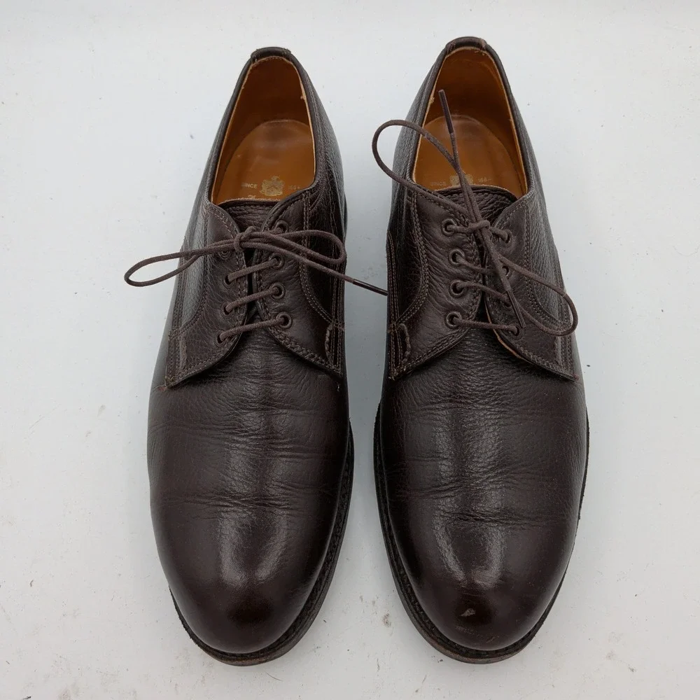 Alden 916 Mens Brown Pebble Grain Leather Plain Toe Blucher Shoes 8.5 B/D USA